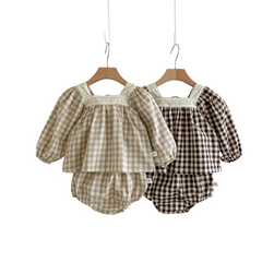 Baby Girl Fall Long Sleeve Plaid Top Bummies 2PC