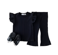 Tenues de pantalon à cloche pour fille, T-shirt noir