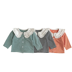 Baby Ruffled Striped Cardigan Top Baby Girl All-Match Bottoming Top