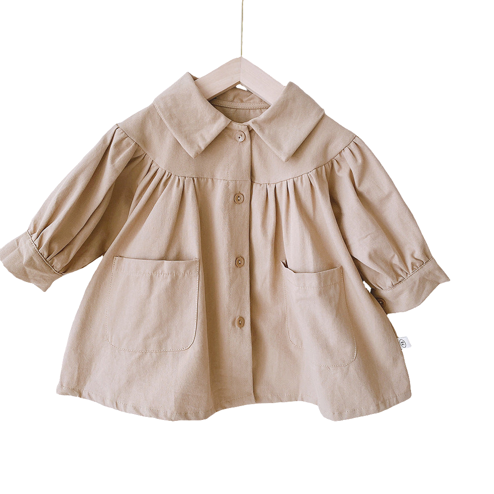 Toddler Girl Brown Trench Coat Spring Autumn Long Sleeve Dress