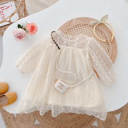 Baby girl mesh dress lace long sleeve princess dress