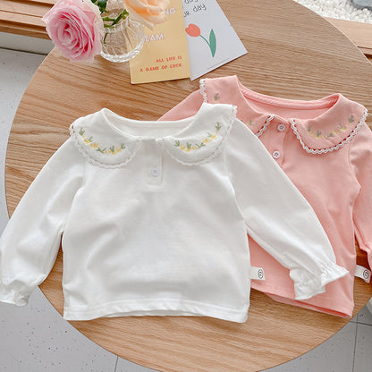 Girls doll collar embroidered top