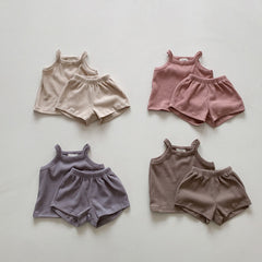 Baby Waffle Suspender Shorts Set