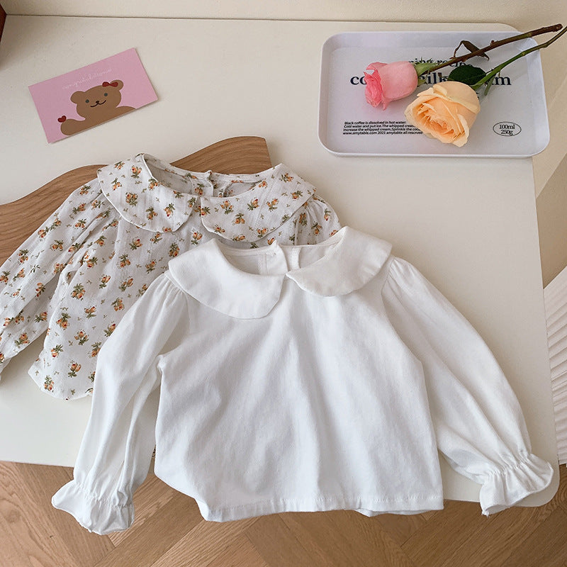 Girls doll collar floral bottoming shirt