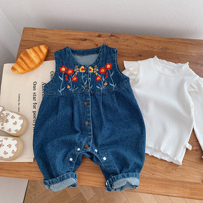 Baby Girl All In One Denim Jumpsuit