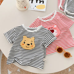 Boys Girls Cartoon Stripes Summer Sports Shorts Set