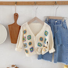 Cardigan pull à fleurs et découpes pour fille