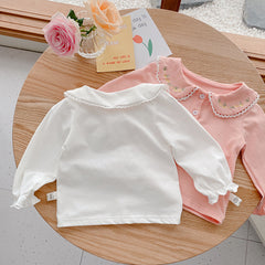 Girls doll collar embroidered top