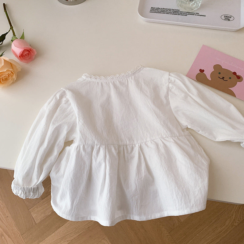 Chemise blanche boutonnée à fleurs colorées pour fille