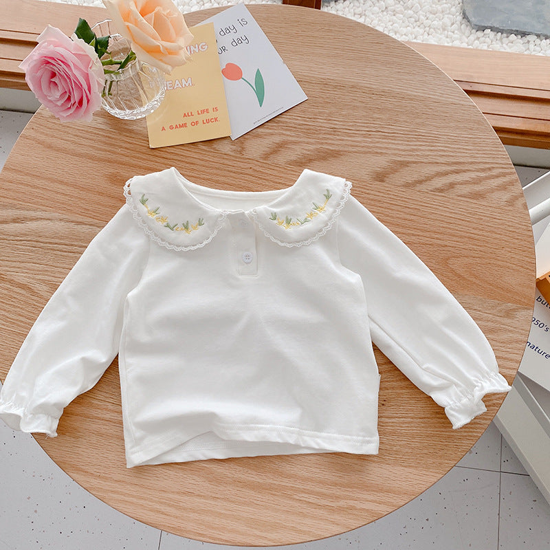 Girls doll collar embroidered top