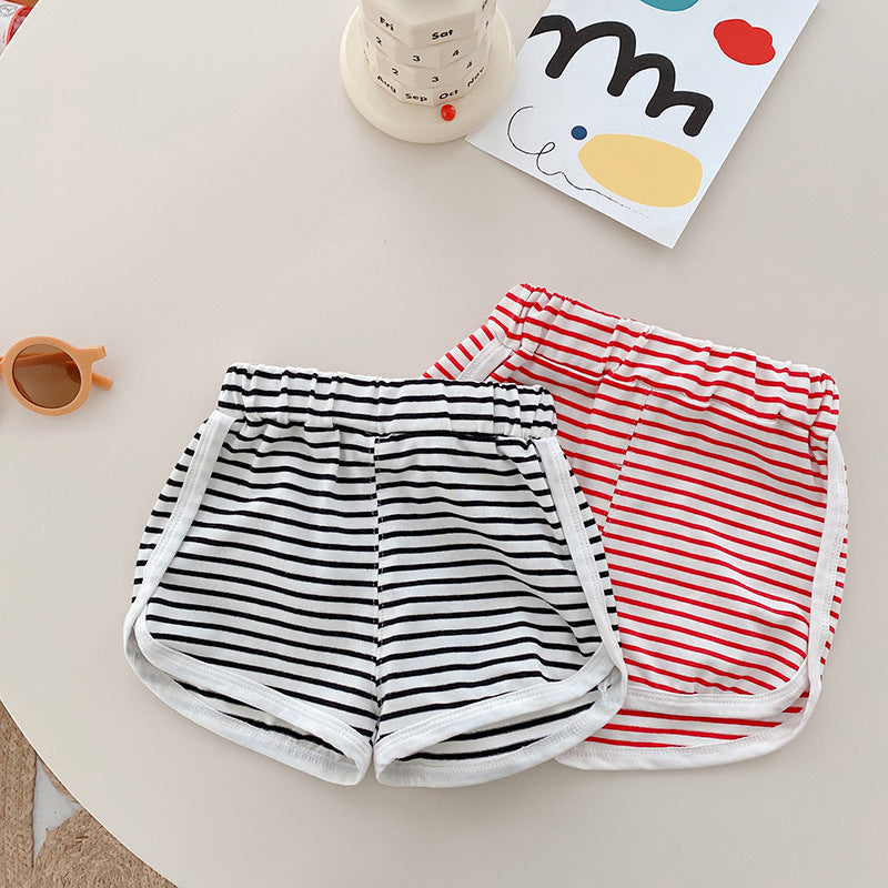 Boys Girls Cartoon Stripes Summer Sports Shorts Set