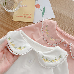 Girls doll collar embroidered top