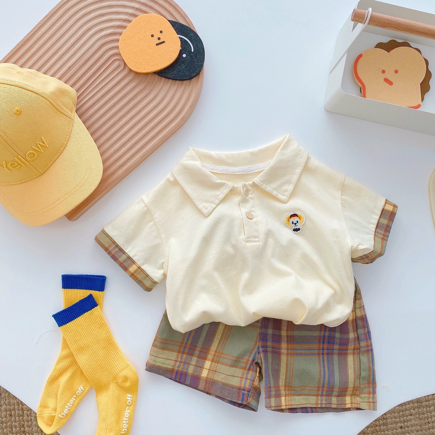 Boys' polo shirt plaid shorts summer 2-piece set