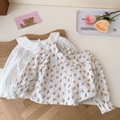 Girls doll collar floral bottoming shirt