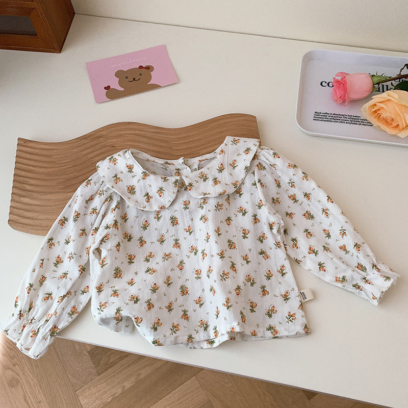 Girls doll collar floral bottoming shirt