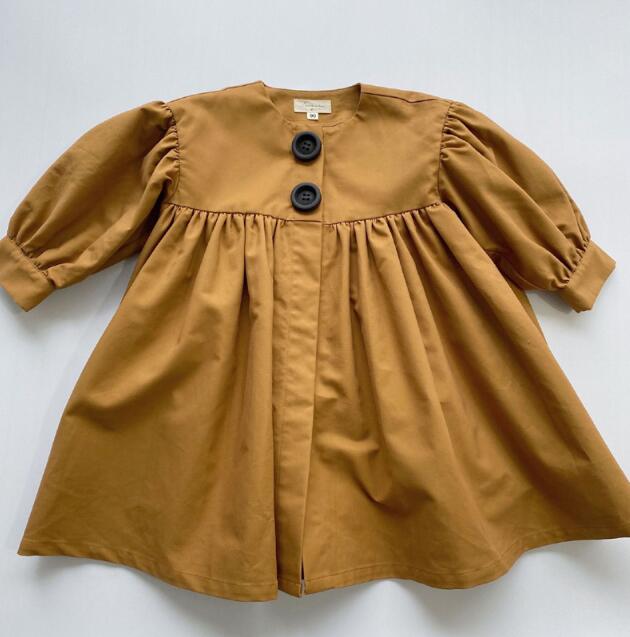 Fall Solid Brown Long Sleeve Dress For Girl