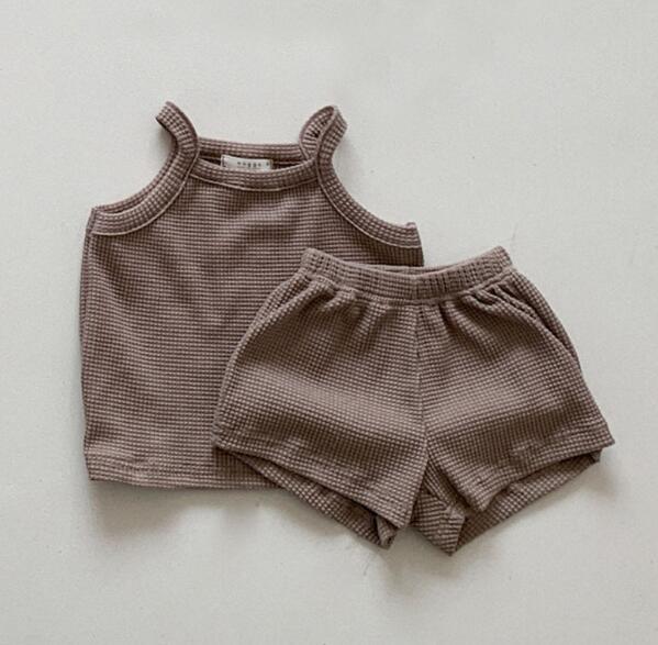 Baby Waffle Suspender Shorts Set