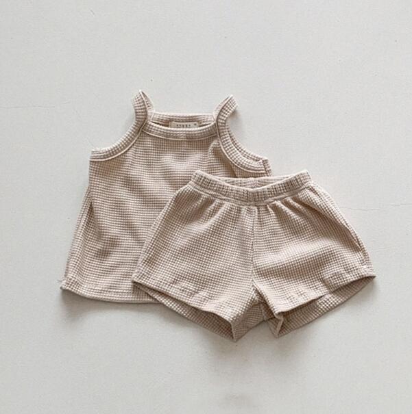 Baby Waffle Suspender Shorts Set