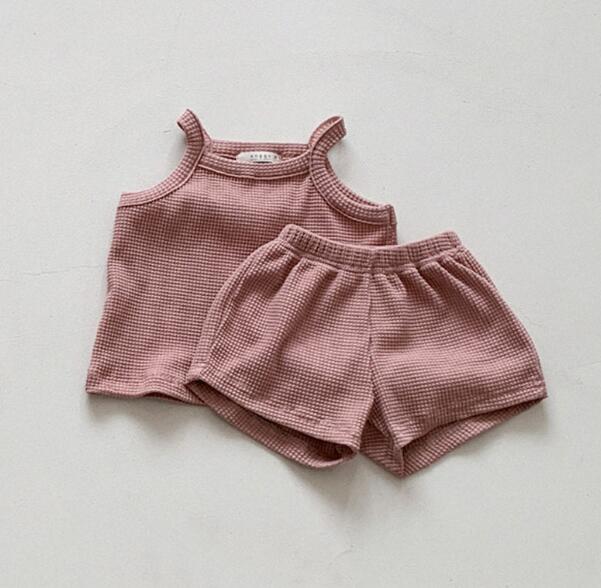 Baby Waffle Suspender Shorts Set