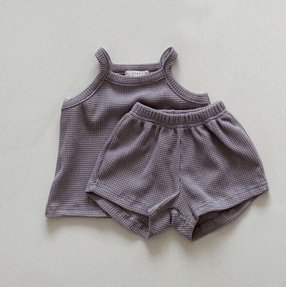 Baby Waffle Suspender Shorts Set