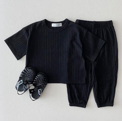 Ensemble 2 pièces noir sportswear avec t-shirt et pantalon pour fille