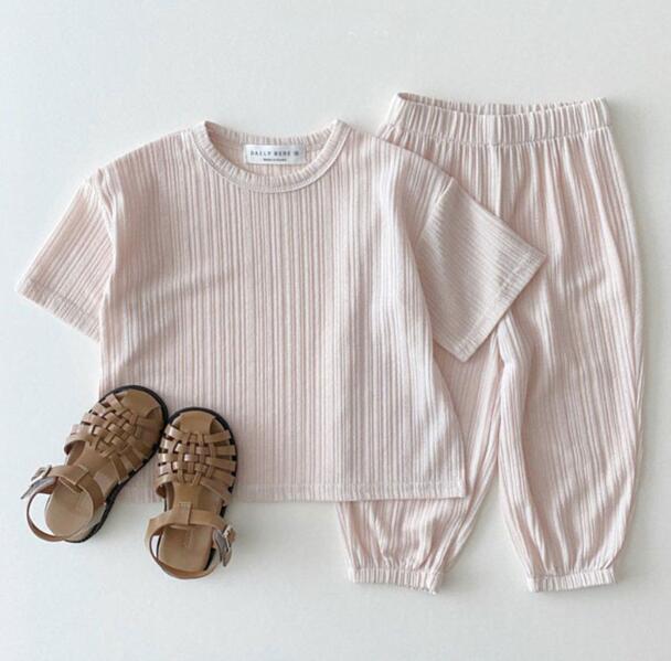 Girls pink sportswear T-shirt trousers 2 piece sets